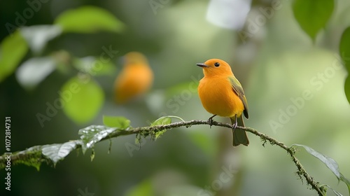 Vibrant Rainforest Serenity - Sunlight Dances Through Canopy with Colorful Birds Perched on Lush Branches Capturing Natures Beauty in a Tropical Paradise