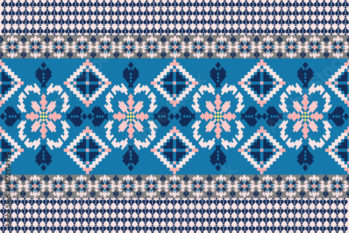 Art Abstract with Floral Pixel Designs. Traditional Cross Stitch needlework. Geometric Ethnic Pattern, Embroidery, Textile Ornamental, Fabric, Hand Stitch Pattern, Cultural Stitching Pixel Art