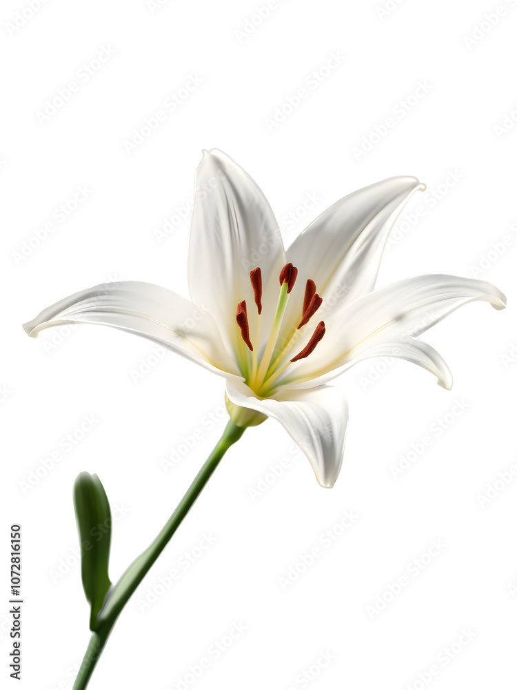 Pure White Lily on Clean transparent Background