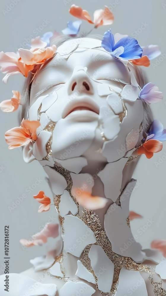 Naklejka premium Delicate Pastel Florals in Detailed Portrait, 柔らかなパステルフラワーの精緻な肖像.Generative AI