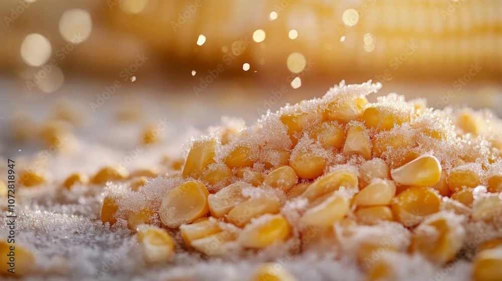 Close-up of Frozen Corn Kernels Covered in Frost Close-up of Frozen Corn Kernels Covered in Frost
