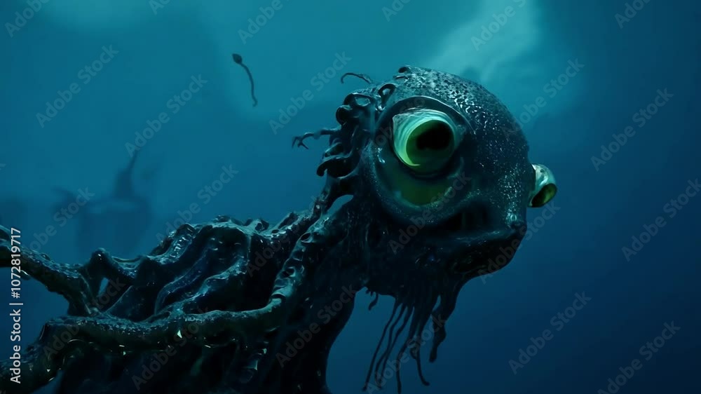 Enchanting cgi alien octopus gracefully swimming through mysterious underwater depths