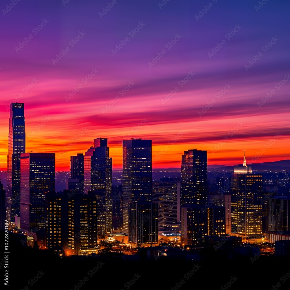 Obraz premium City Skyline Silhouette at Sunset