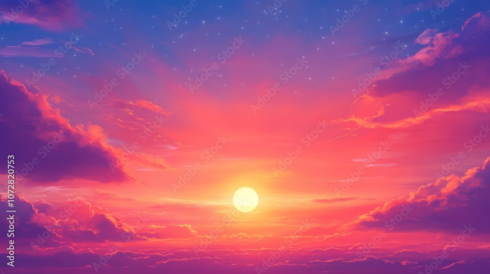 Sunset sky with brilliant colors, where the sun dips below the horizon, leaving a fiery orange glow. Sunset sky with brilliant colors, where the sun dips below the horizon, leaving a fiery orange glow.