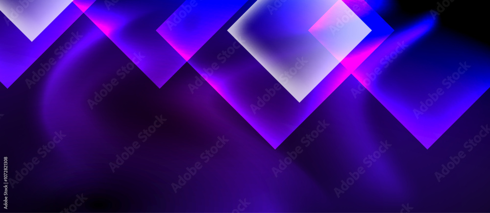 Glass squares with neon shiny light abstract background Glass squares with neon shiny light abstract background