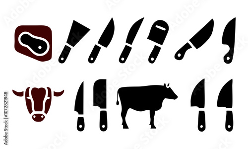 Download Butcher Knife Silhouette  Icons Meat Set . This Design Concept Isolated Premium Vector. 