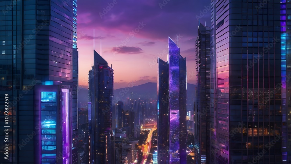 Futuristic Cityscape at Dusk with Neon Lights Futuristic Cityscape at Dusk with Neon Lights