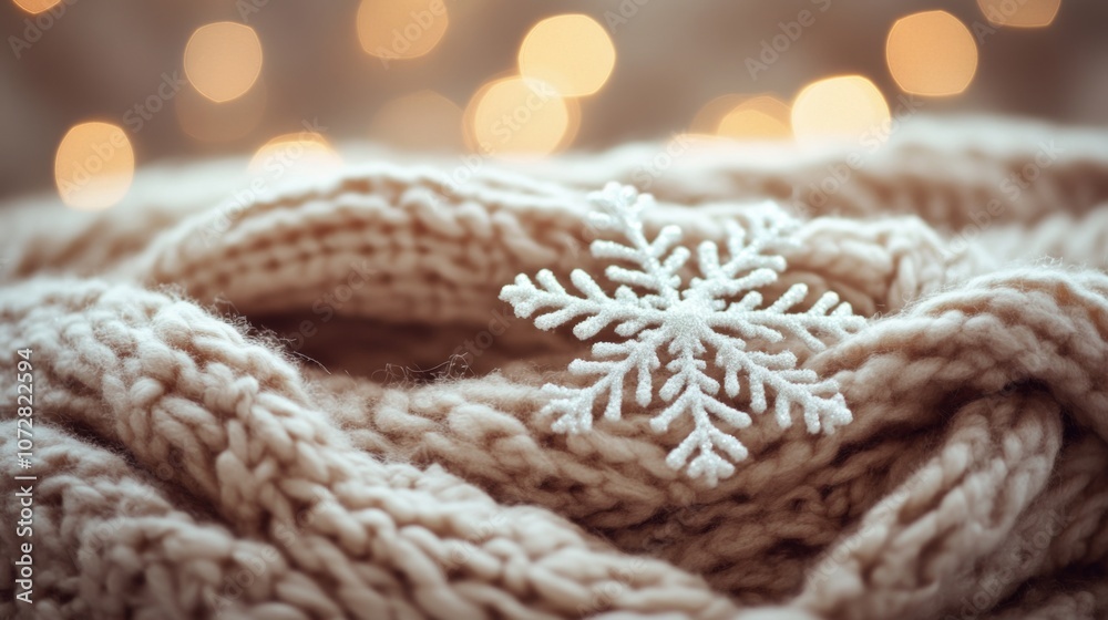 A Glittery Snowflake Resting on a Cozy Knit Blanket A Glittery Snowflake Resting on a Cozy Knit Blanket
