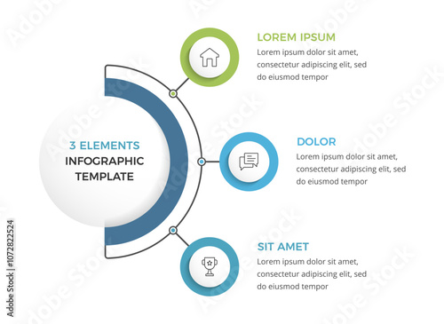 Infographic template with three connected circular elements, vector eps10 illustration