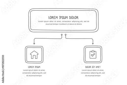 Hand drawn flow chart template with two options, doodle infographics, vector eps10 illustration