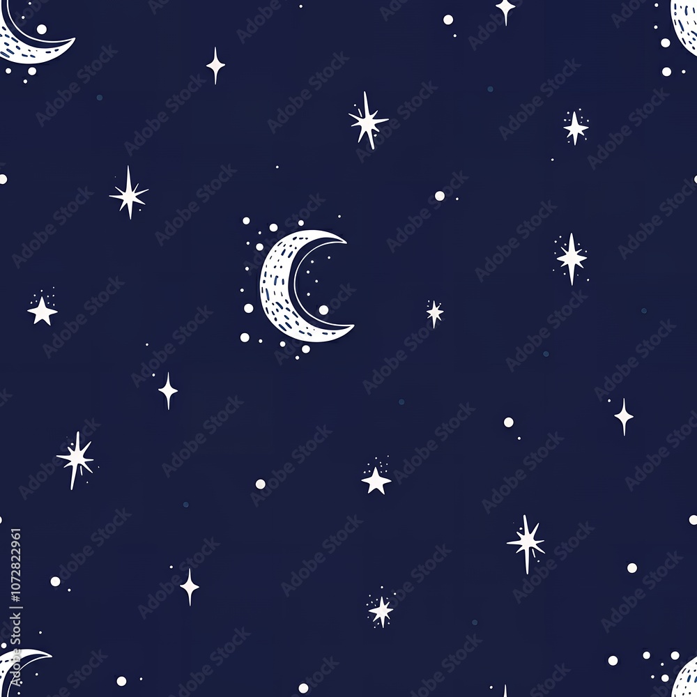 Night Sky Pattern with Stars and Crescent Moons Night Sky Pattern with Stars and Crescent Moons