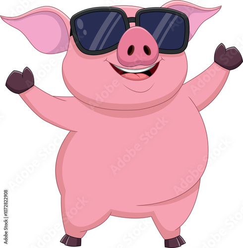 cartoon cute pig wearing sunglasses