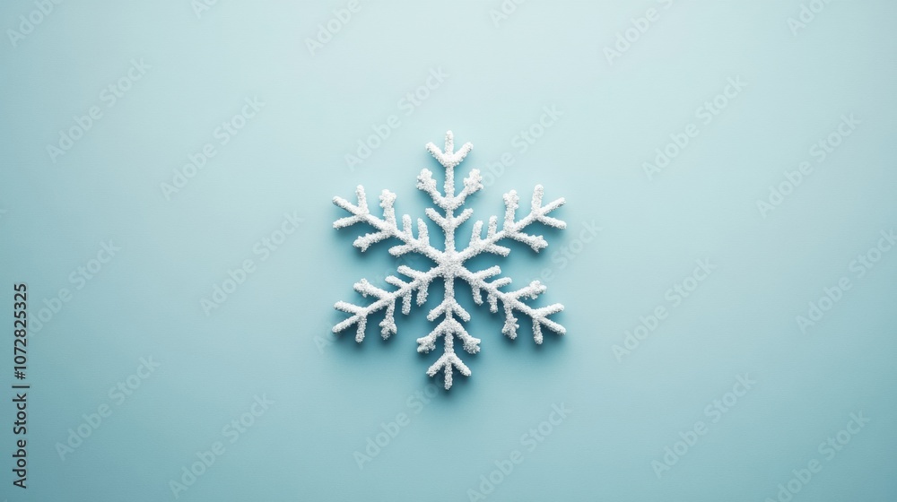 A single snowflake icon centered on a solid light blue background, minimalist design A single snowflake icon centered on a solid light blue background, minimalist design