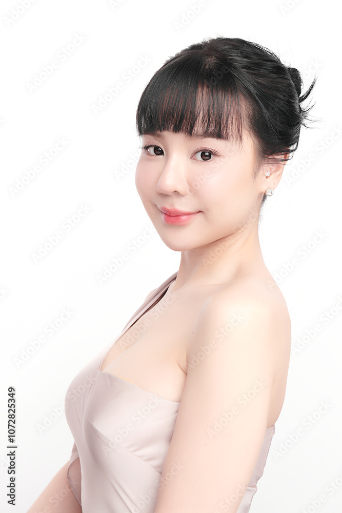 Beautiful young asian woman with clean fresh skin on white background, Face care, Facial treatment, Cosmetology, beauty and spa, Asian women portrait. Beautiful young asian woman with clean fresh skin on white background, Face care, Facial treatment, Cosmetology, beauty and spa, Asian women portrait.
