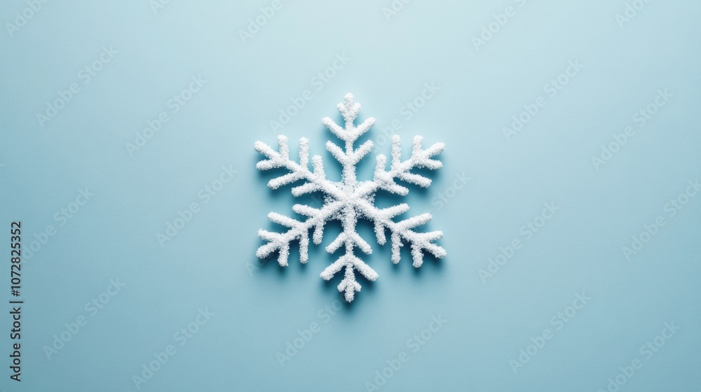 A single snowflake icon centered on a solid light blue background, minimalist design A single snowflake icon centered on a solid light blue background, minimalist design