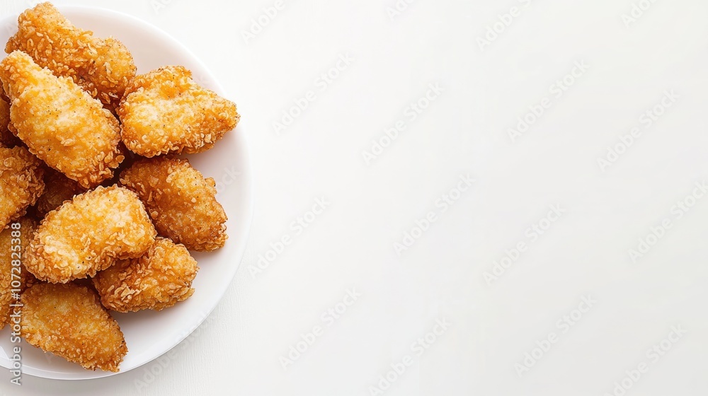 Crispy Golden Chicken Nuggets on White Plate Crispy Golden Chicken Nuggets on White Plate