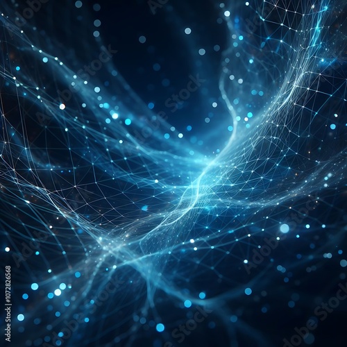 Abstract cosmic network, glowing blue energy streams, digital neural connections