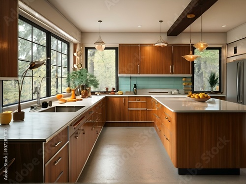 Contemporary Modern Kitchen with a Central Island, Stainless Steel Appliances, and Natural Light