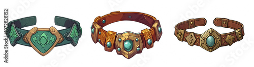 and Detailed Fantasy Belt Designs with Gemstones, Perfect for Character Customization in Role-Playing Games and Illustrations