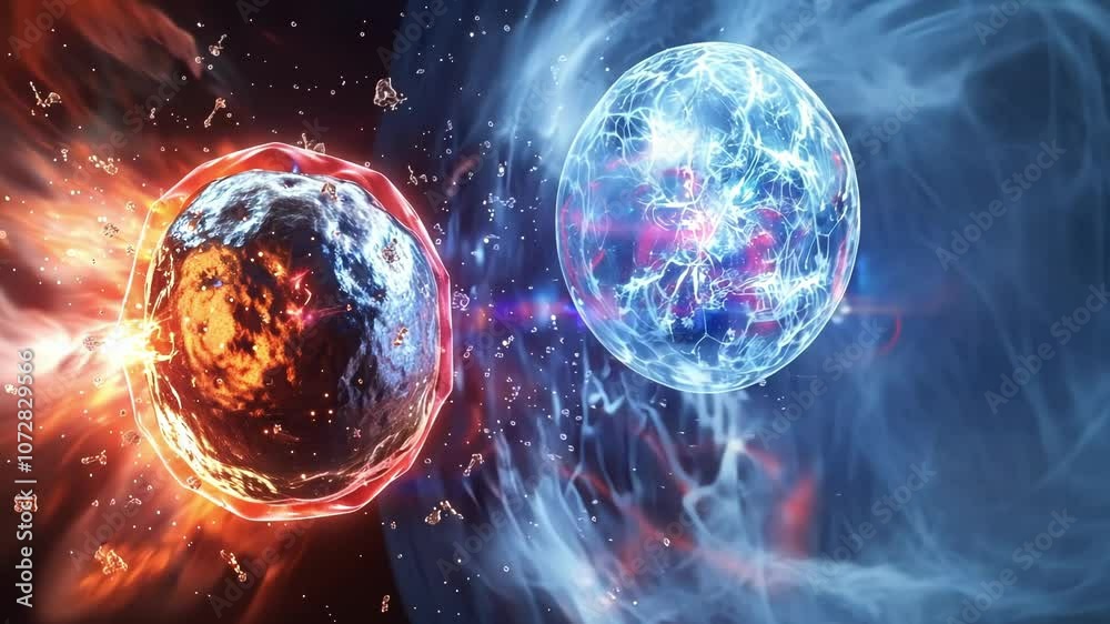 The top quark towers over the bottom quark exerting its dominance in the interaction. The top quark towers over the bottom quark exerting its dominance in the interaction.
