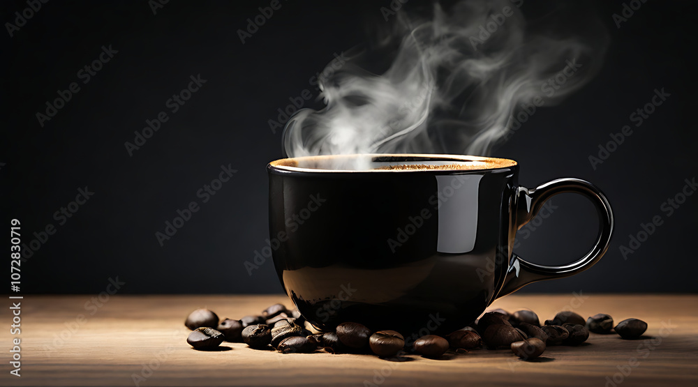 “Black Coffee in a Mug” – A Simple Mug of Black Coffee with Steam Rising on an Isolated Background “Black Coffee in a Mug” – A Simple Mug of Black Coffee with Steam Rising on an Isolated Background