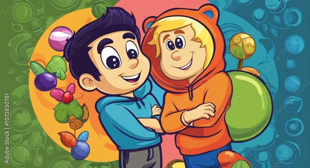Naklejka premium Fun cartoon character design and style in illustration background
