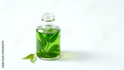 Green Tea Extract Bottle on White Background Representing Natural Skincare Ingredients