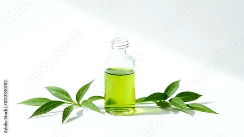 Green Tea Extract Bottle on White Background Representing Natural Skincare Ingredients