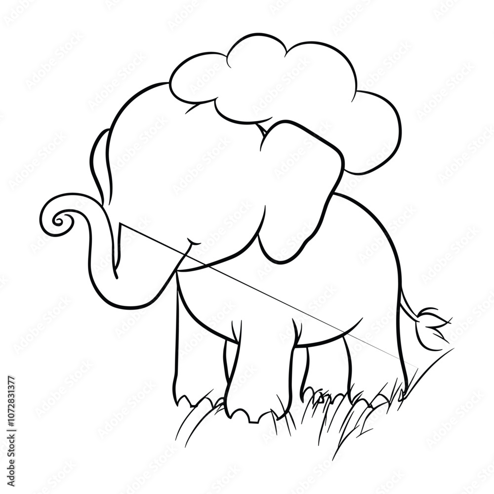 Cartoon Elephant with Leaf Background Line Art Cartoon Elephant with Leaf Background Line Art