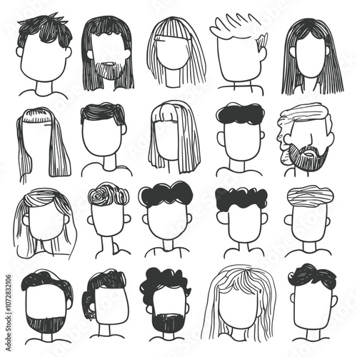 Collection of Women’s Hairstyles Line Art