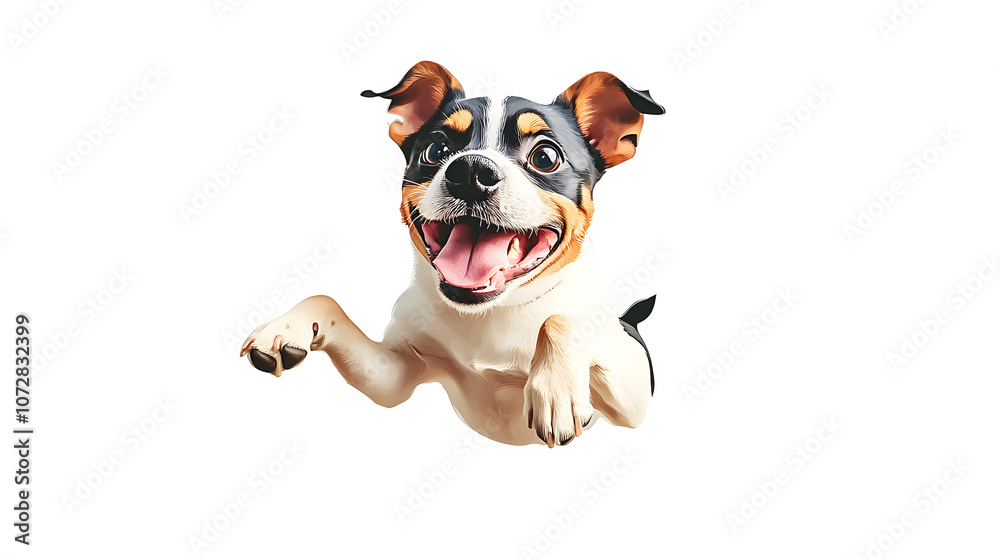 Fototapeta premium A joyful jumping smiling dog, vector illustration, isolated or white background