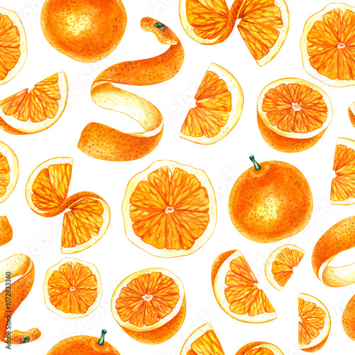 Watercolor orange tropical fruit hand drawn. Orange seamless pattern for packaging, textile, bernddesign etc. Orange seamless pattern