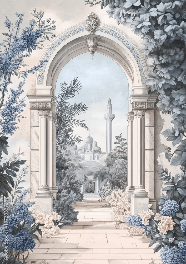 Fototapeta premium beautiful arch with flowers for wedding invitation, wedding backdrops
