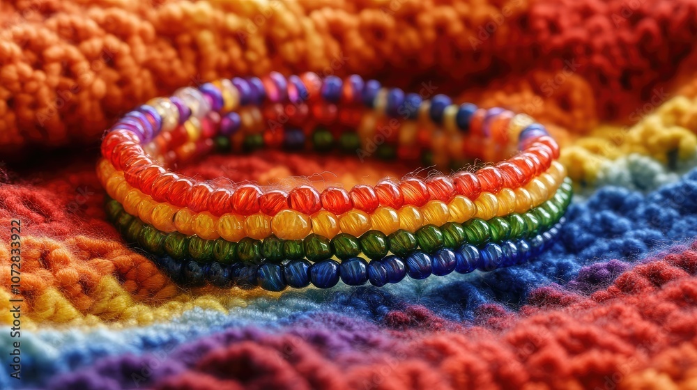 Colorful Beaded Bracelets on Vibrant Background Colorful Beaded Bracelets on Vibrant Background