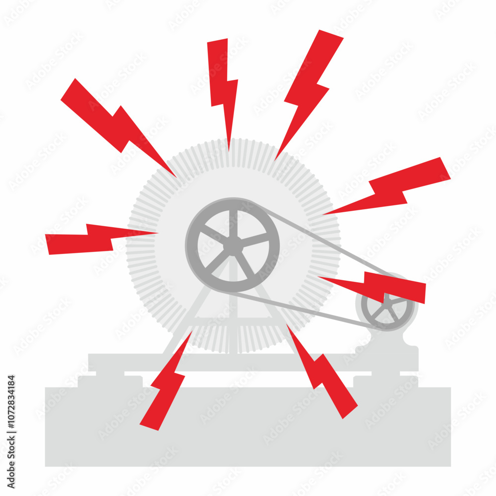 Isolated icon, symbol, and illustration of the noise hazard from the operation of mechanical motor gear and belt. Isolated icon, symbol, and illustration of the noise hazard from the operation of mechanical motor gear and belt.