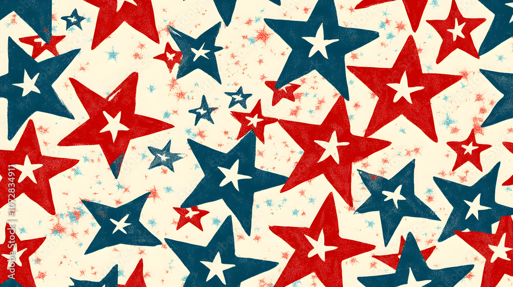 Abstract red and blue star patterns with white accents and clean design. Abstract red and blue star patterns with white accents and clean design.