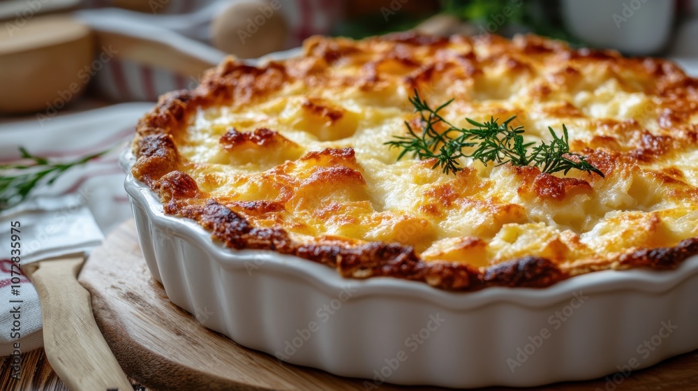 Cozy Fish Pie Served in Warm Kitchen Atmosphere Cozy Fish Pie Served in Warm Kitchen Atmosphere