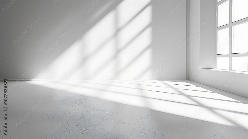 White empty room with window and sunlight White empty room with window and sunlight