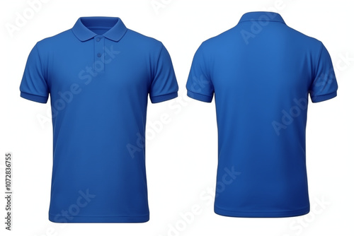 blank blue polo shirt, front and back view, isolated white background. Design polo shirt, template and mockup for print 