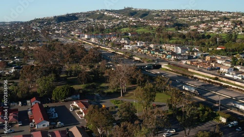 Aerial drone view of San Clemente, showcasing landscapes and homes