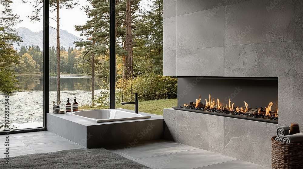 3D Design of Wall-Mounted Fireplace Enhancing Bathroom Comfort 3D Design of Wall-Mounted Fireplace Enhancing Bathroom Comfort