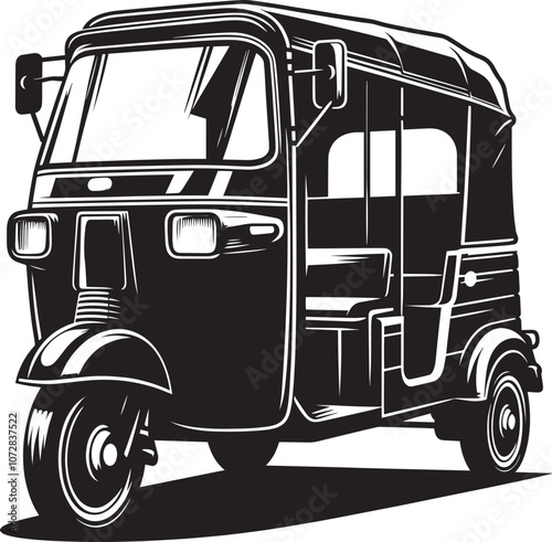 Auto rickshaw vehicle silhouette vector illustration isolated on a white background