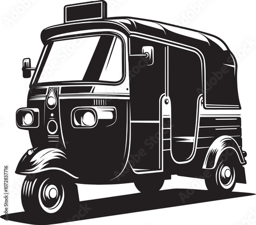 Auto rickshaw vehicle silhouette vector illustration isolated on a white background