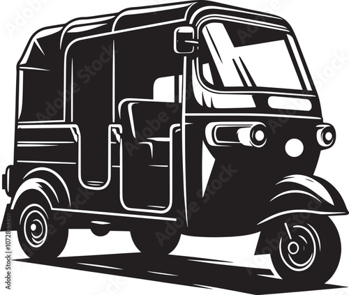 Auto rickshaw vehicle silhouette vector illustration isolated on a white background