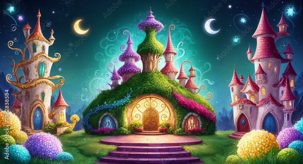Fototapeta premium Whimsical magical design and fantastical development in illustration background