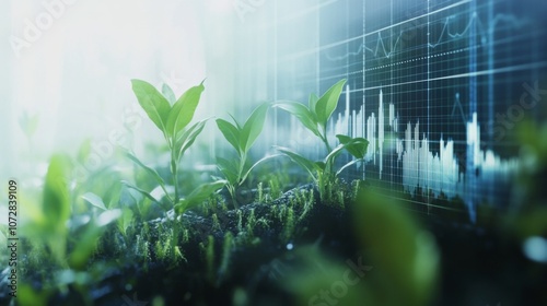 Financial Chart with Growing Plants A financial growth chart with bars turning into plants or trees, representing investment returns over time