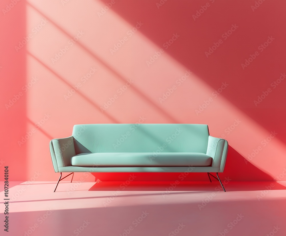 ピンクの背景に映えるミントグリーンのモダンソファ | Modern Mint Green Sofa Against a Pink Background ピンクの背景に映えるミントグリーンのモダンソファ | Modern Mint Green Sofa Against a Pink Background
