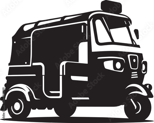 Auto rickshaw vehicle silhouette vector illustration isolated on a white background