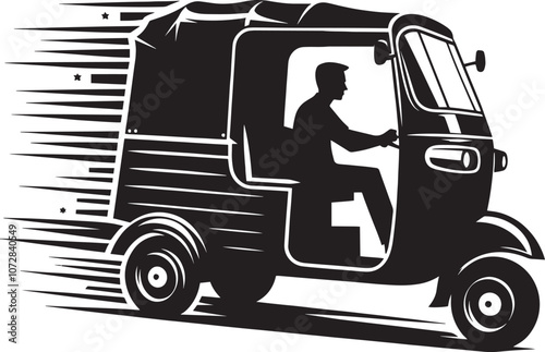 Auto rickshaw vehicle silhouette vector illustration isolated on a white background
