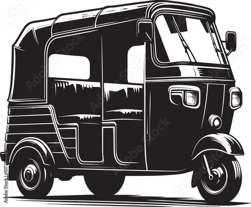 Auto rickshaw vehicle silhouette vector illustration isolated on a white background
